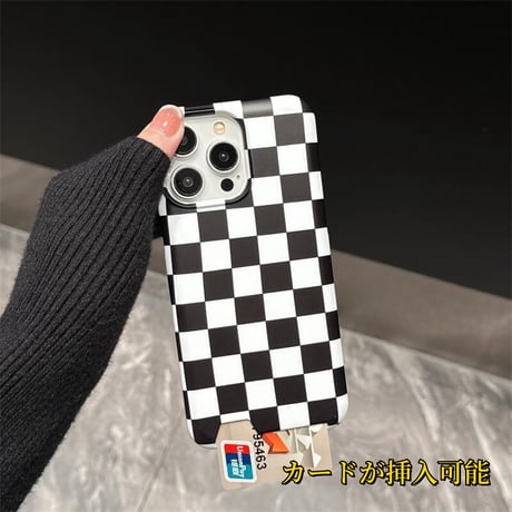 CUTECASE かわいいiphone15proケースつや消しクラシックチェッカーボード高品質ソフトシェルiPhone14pro Max美しいカバー オシャレカードが挿入可能携電話ケースC6015
