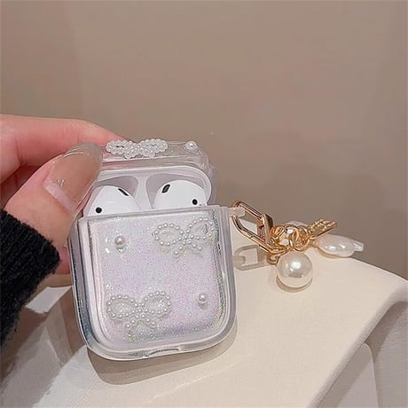 CUTECASEパールリボン Airpods3/2ケース 透明 Airpodspro2/proカバー 可愛いチャーム付 女子力アップCM4571