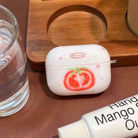 CUTECASEトマト AirpodsPro3ケース 美味しいそう Airpods4/3カバー AirpodsPro第2/1世代 キーホルダー付 かわいいCM6525