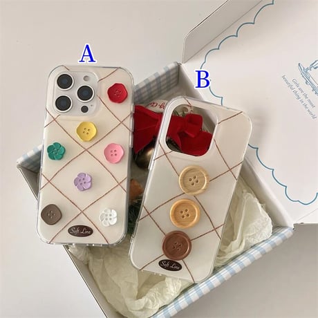 CUTECASEボタンデコ iPhone16/16proケース シック 菱形 iPhone15Pro/14/13proカバー 可愛い トレンド感 CM4987