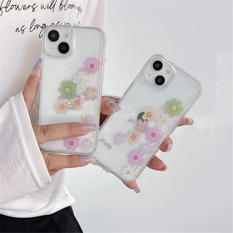 CUTECASE動く花 アイフォン15/15pro/15plusケース キラキララメ入り iPhone14/13pro/12ケース 可愛い 丈夫CM4494