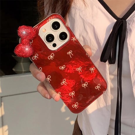 CUTECASEリボン iPhone16/16Proケース ダイヤリボン ラメ入り iPhone15Pro/14/13Proカバー キラキラ めっちゃ可愛い 高級感 CM4690