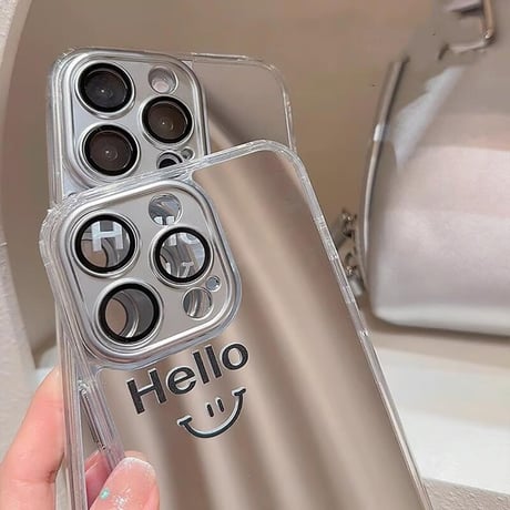 CUTECASE お揃いミラーiPhone15/15proカバー にこちゃん iphone14pro/13/12promaxカバー レンズフイルム付 丈夫CM4276