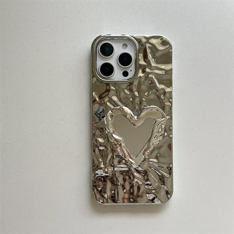 CUTECASE しわ模様 iPhone17/16proケース ハート型ミラー付グリップ付 iPhone15promax/14proケース ジュエリーストラップ 高機能CM5640