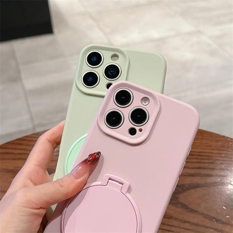 CUTECASEスタンド機能鏡付 iPhone16Pro/16plusケース パステルカラー iPhone15promax/14/13カバー 多機能 シンプル カメラ保護 CM5421