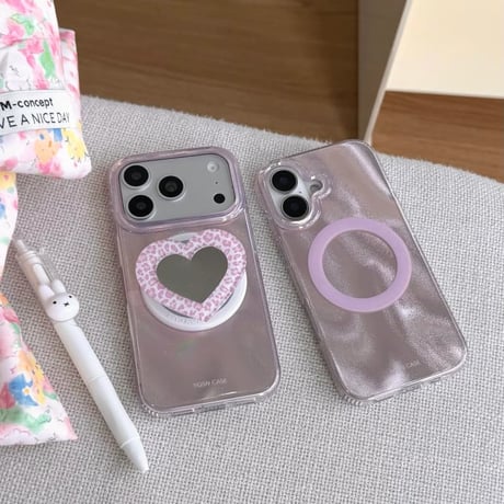 CUTECASE 豹柄ハート型ミラーグリップiPhone17Promaxケース MagSafe対応 iPhone17Pro/16/15ケース 光沢感 オシャレ CM6332