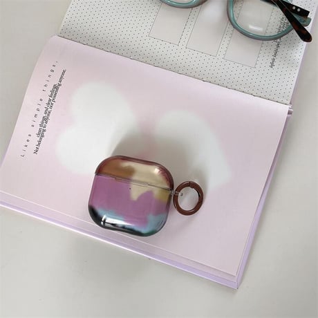 CUTECASE暈し染め Airpods4ケース シック AirpodsPro2ケース airpods3/2カバー パープル リング付 ギフトにおすすめ CM5299