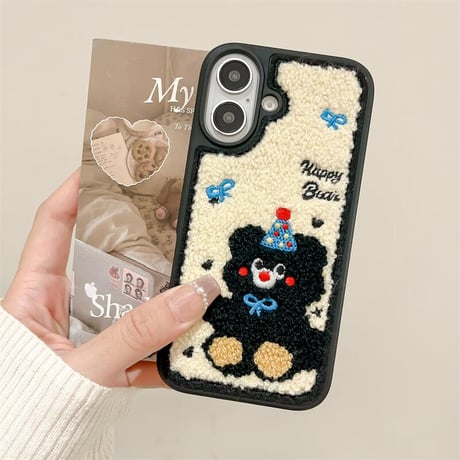 CUTECASE刺繡 熊ちゃん iPhone16/16Proケース 毛織物 iPhone15Pro/14Promax/13カバー 耐衝撃 頑丈 秋冬に流行る CM4815