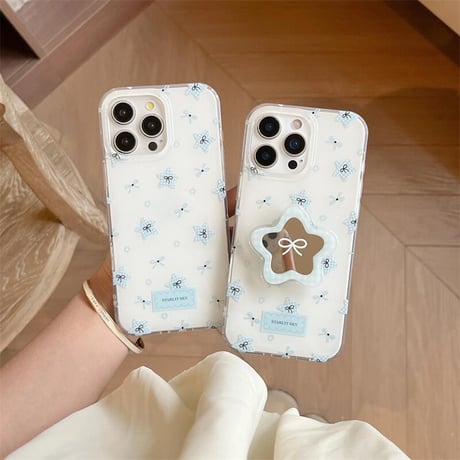 CUTECASEミラーグリップ iPhone16pro/16ケース リボン柄 iphone15pro/14/13promaxカバー 可愛い 淡色CM5485
