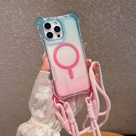 CUTECASEストラップ付耐衝撃 iPhone16pro/16promaxケース Magsafe充電 iPhone15pro/14promax/13カバー 黄ばまない CM5509