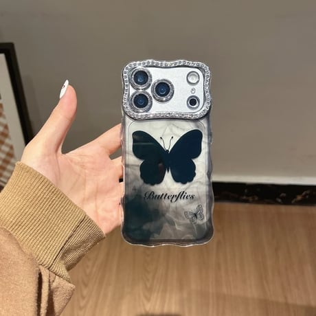 CUTECASE 蝶柄 iphone17Pro/16proケース ジュエリーカメラカバー付き 頑丈 アイフォン15promax/14カバー うねうね おしゃれCM5786