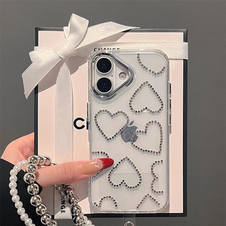 CUTECASEジュエリーハート iPhone16pro/16ケース 高透明 iPhone15pro/14/13カバー 可愛いストラップ 高級感たっぷりCM5217