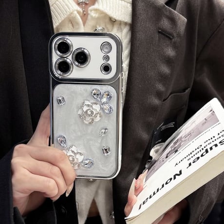 CUTECASE 花 ダイヤ iPhone17Pro 17ケース カメラカバー付 iPhone17Promax/16Pro/15ケース メッキ おしゃれCM6122