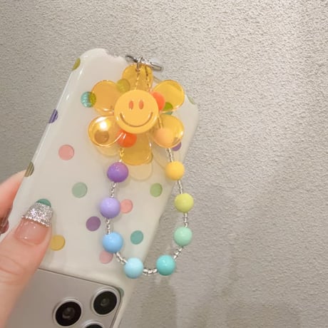 CUTECASE 笑顔の花 スマホストラップ キラキラ感 お洒落 バックチャーム キーホルダー iPhone、Xperia、AQUOS、Xiaomi、Galaxy 対応 CM6497