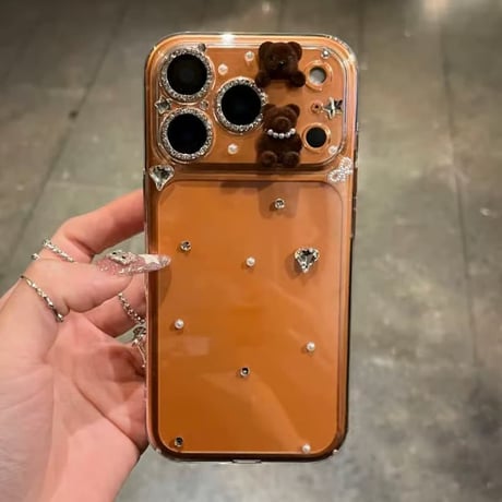 CUTECASEダイヤと熊デコ iPhone17/17Proケース クリア iPhone17ProMax/16/15シリーズカバー 可愛い ハンドメイド ギフトにおすすめ CM5775