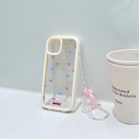 CUTECASEハート柄 iPhone15/15proケース ストラップ付 iPhone14/13pro/12ケース 頑丈 女子力アップ CM3987