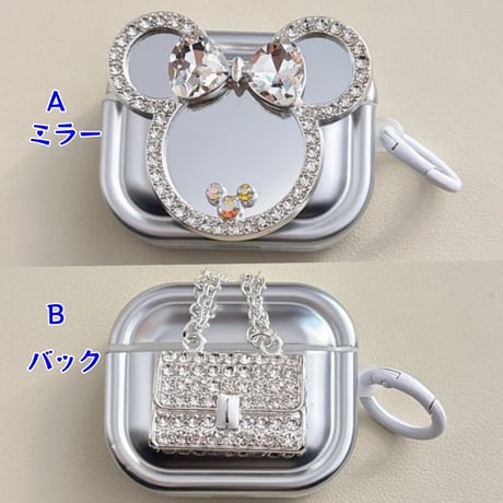 CUTECASE 豪華ダイヤ AirpodsPro3ケース リボン付ミラー/バック Airpods4/pro2カバー リング付 メッキ 超人気 プレゼントにおすすめCM5943