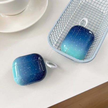 CUTECASE 星空 Airpods Pro3ケース グラデーションブルー Airpods 4/3カバー AirpodsPro2/1 シンプル風 光沢感CM6317
