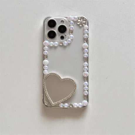 CUTECASEパールデコiPhone16pro/16ケース ハートミラー/蝶 iPhone15/14pro/13proクリアケース 女子力高い 可愛い CM5113
