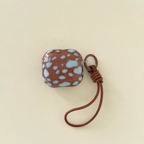 CUTECASE カラーブロッキング AirpodsPro3ケース ブラウン/ブルー エアポッズ4/3 AirpodsPro2/Proカバー 皮ストラップ シック ギフトにおすすめ CM6184