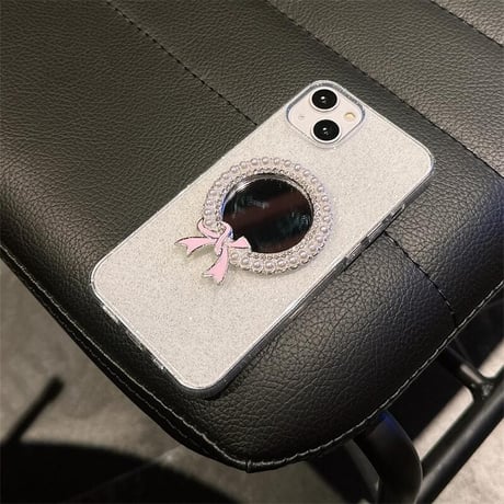 CUTECASE パール鏡付 iPhone15pro/15promaxケース キラキララメ入り iPhone14pro/13promaxケース 黄ばまない 可愛い C4264
