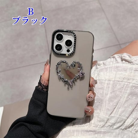 CUTECASEダイヤハート鏡付 iPhone16/16proケース高透明感クリア iPhone15Pro/14カバー 黄ばまない CM4783
