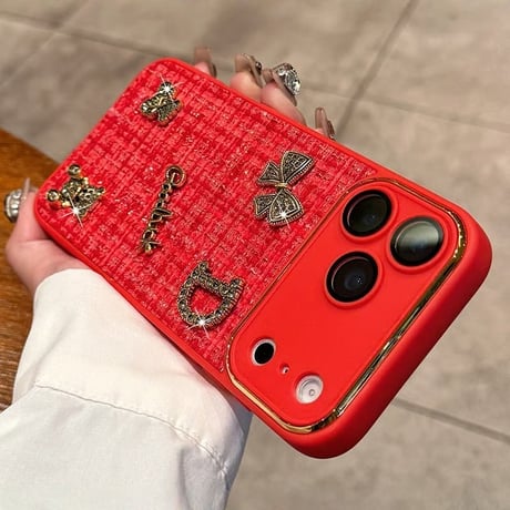 CUTECASE織物 iPhone17Pro/17ケース リボン/熊デコ カメラ保護カバー iPhone17ProMax/16/15カバー 放熱仕様 セレブ愛用 CM5845