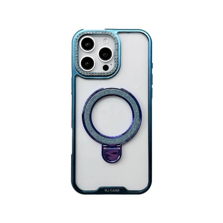 CUTECASEキラキラリングスタンド iPhone17Pro/16カバー ジュエリーデコ iPhone15promax/14proカバー メタルカラー 黄ばまないCM5571