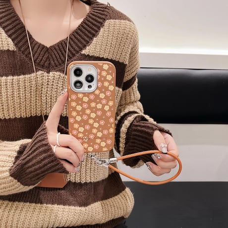 CUTECASEストラップ付 iPhone16/16proケース 花柄 レザー アイフォン15pro/14/13proカバー 高品質 エレガントCM4810