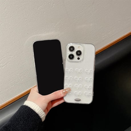 CUTECASEパールリボンデコiPhone15/15plus/15proケース キラキララメ入り クリア iPhone14/12/13proカバー 女子力UP ギフトにおすすめ CM4045