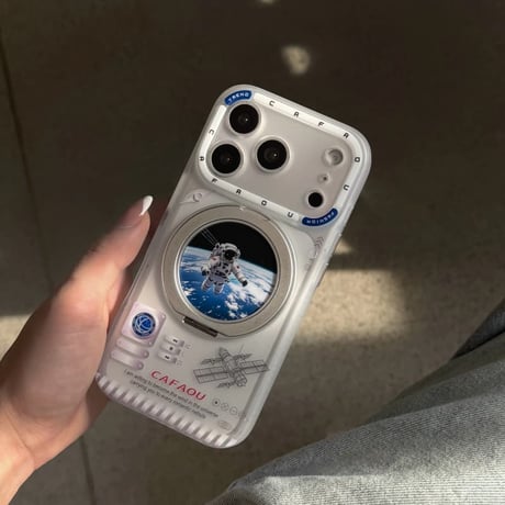 CUTECASE宇宙飛行士 iPhone17Promax/17Proケース 360度回転可リングスタンド iPhone17/16Pro/15Proケース カメラカバー付 丈夫CM6442