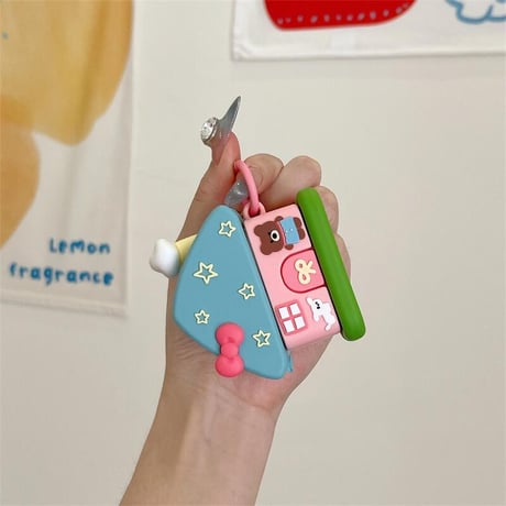 CUTECASE可愛い家 Airpods4ケース クマちゃん AirpodsPro2ケース airpods3/2カバー リング付き ギフトにおすすめ 頑丈CM5412
