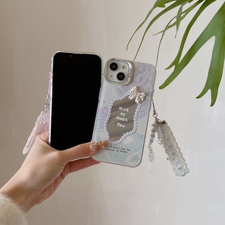 CUTECASE不規則な鏡人気の要素 うねうね 鏡付 iPhone15/15Proケース キラキラグリッター iPhone14/13Pro/12ケース きれい 便利 丈夫 C6020