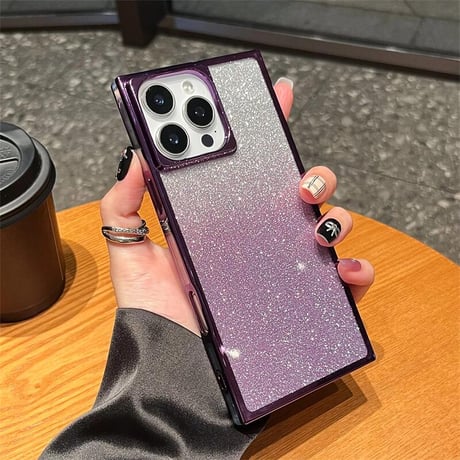 CUTECASE 長方形 iPhone17/16ケース スクエア キラキラ iPhone15promax/14/13proカバー メタルカラー オシャレCM5546