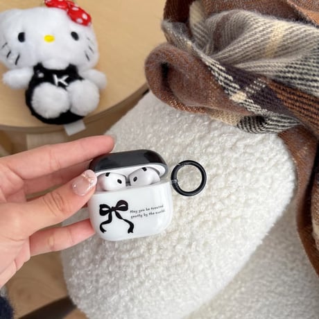CUTECASEリボン柄 Airpods Pro3ケース 可愛すぎ Airpods4/3カバー pro2/pro1 リング付 韓国っぽ 光沢感CM6084