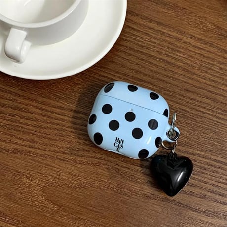CUTECASE韓国風 Airpods4ケース 水玉模様 AirpodsPro2ケース airpods3/2カバー かわいい ハートキーチェーン付 シック CM5322