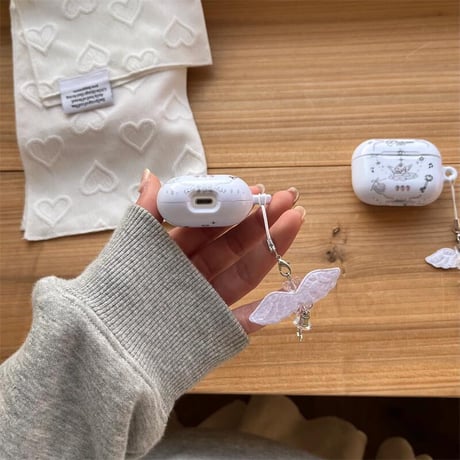CUTECASE 天使 Airpods 4ケース キーチェーン付き Airpodspro2/proカバー Airpods第3/2世代 かわいい かわいい 耐衝撃CM5137