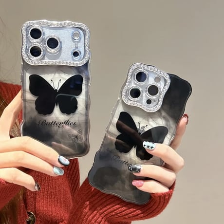 CUTECASE 蝶柄 iphone17Pro/16proケース ジュエリーカメラカバー付き 頑丈 アイフォン15promax/14カバー うねうね おしゃれCM5786