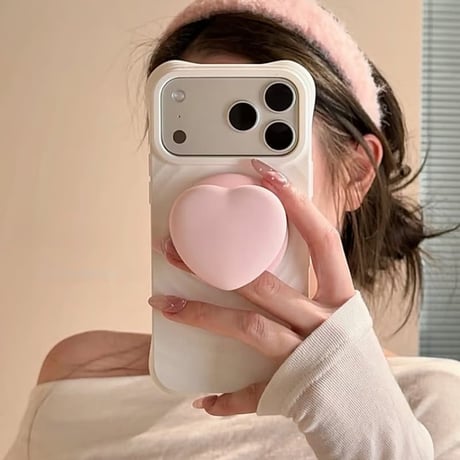 CUTECASE ピンクハートグリップ iPhone17/17Proケース MagSafe対応 iPhone16Pro/15/14ケース 耐衝撃 シンプル 高級感 CM6088