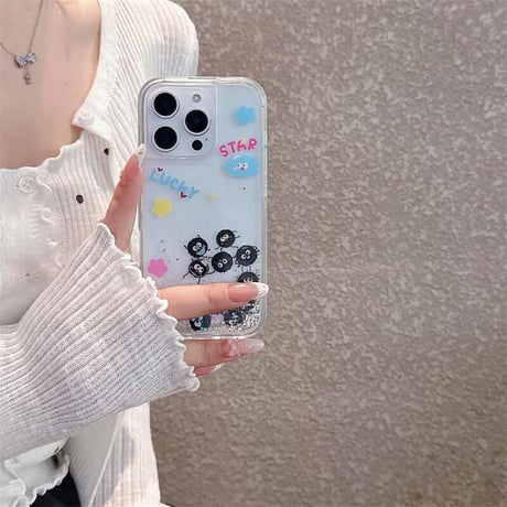CUTECASE動くモンスター iPhone16pro/16ケース 液体ラメ入り iPhone15pro/14/13pro/12カバー 大人可愛い プレゼントにおすすめCM5274