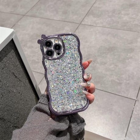 CUTECASEうねうねキラキラ iPhone16/16Proケース リボンデコ iPhone15Pro/14/13カバー グリッター入り 女子力UP CM4788