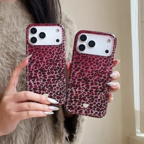 CUTECASE キラキラヒョウ柄 iPhone17/17Proケース きれいラメ iPhone17Promax/16Pro/15カバー 白ハート柄 ガールズに人気 CM5966