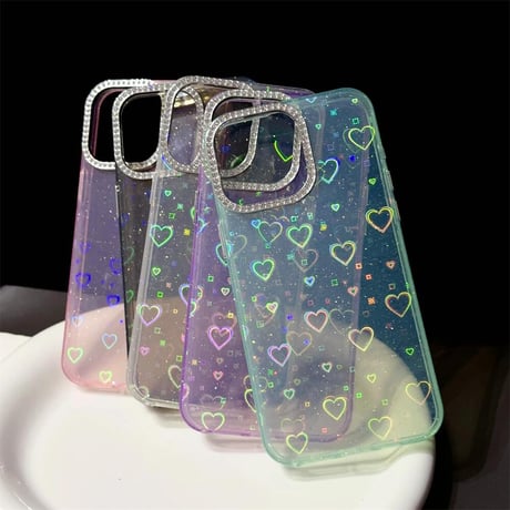CUTECASE光るハート柄 iPhone15Pro/15Plusケース 女子力アップ iPhone14/13Pro/12カバー 綺麗 夏ファッションCM4439