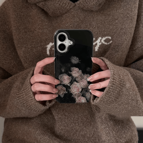 CUTECASEキラキラ薔薇柄 iphone16/16proケース おしゃれ シック iphone15pro/14/13ケース 存在感抜群 CM4978