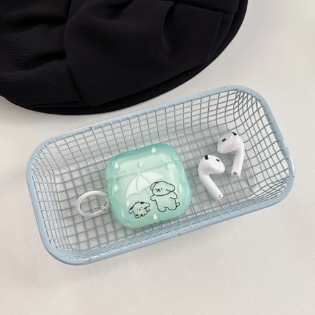 CUTECASE 傘をさす犬ちゃん AirpodsPro3ケース うねうね Airpods4/3カバー AirpodsPro第2/1世代 淡色系 ギフトにおすすめCM6509