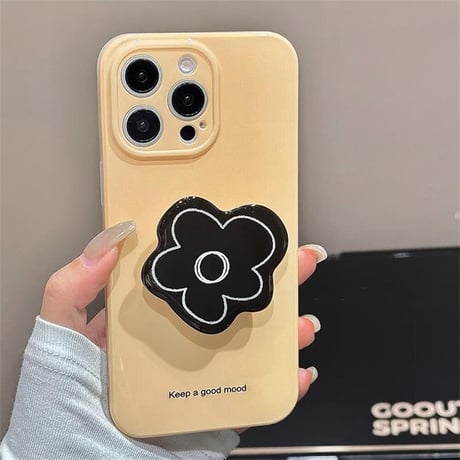CUTECASE 韓国風 アイフォン15/15proケース 花グリップ付 iPhone14pro/13/12カバー かわいい 艶感CM4420