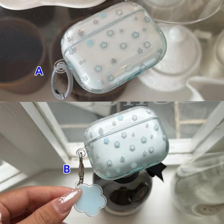 CUTECASE グラデーションブルー Airpods Pro3ケース 花柄 Airpods4/3カバー pro2/pro1 リング/キーホルダー 韓国風CM6283