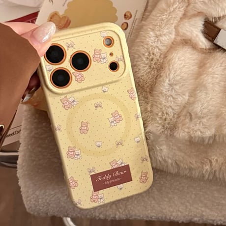 CUTECASE MagSafe対応 熊さん iPhone17Pro/17ケース マグネット式リングスタンド付 iPhone17ProMax/16Pro/15カバー 女子力アップ CM6226