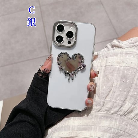 CUTECASEダイヤハート鏡付 iPhone16/16proケース高透明感クリア iPhone15Pro/14カバー 黄ばまない CM4783