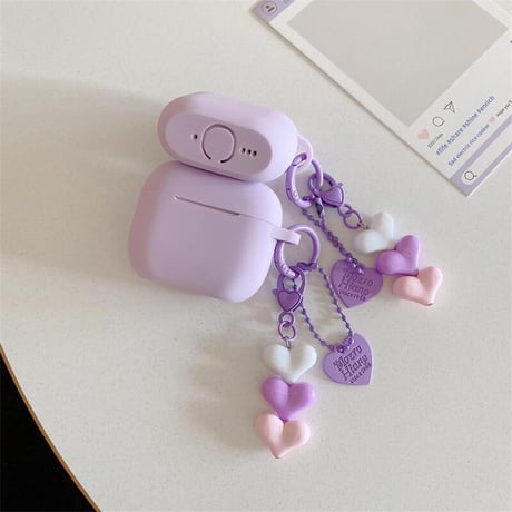 CUTECASEラベンダー色 Airpods４ケース 充電口カバー付 Airpods3/pro2カバー ハートキーチェーン付 シリコン 丈夫CM5198